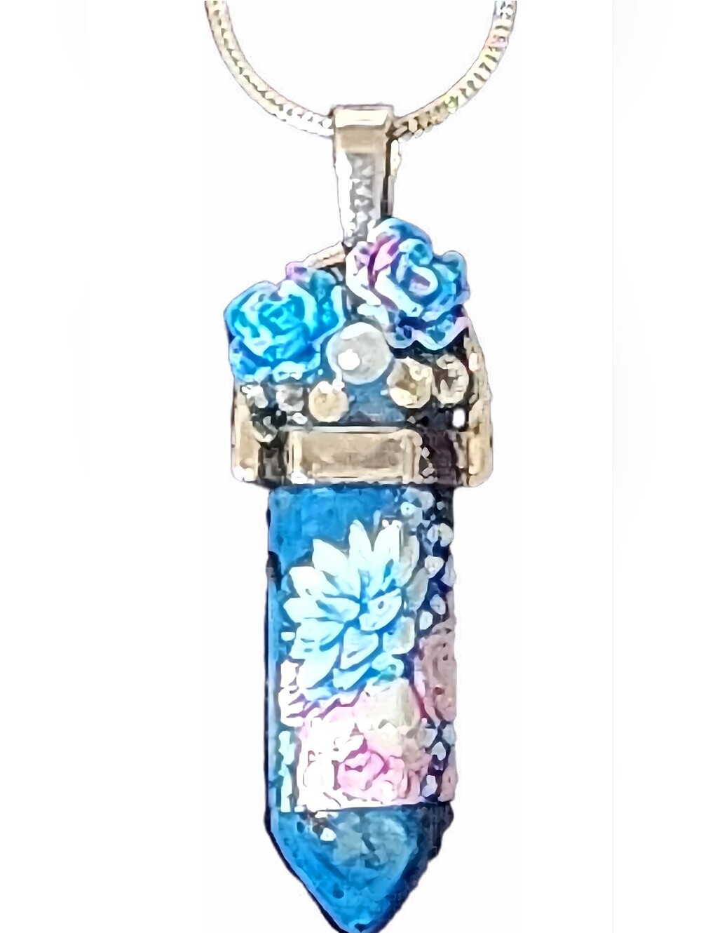 Blue Floral Enamel Pendant Necklace